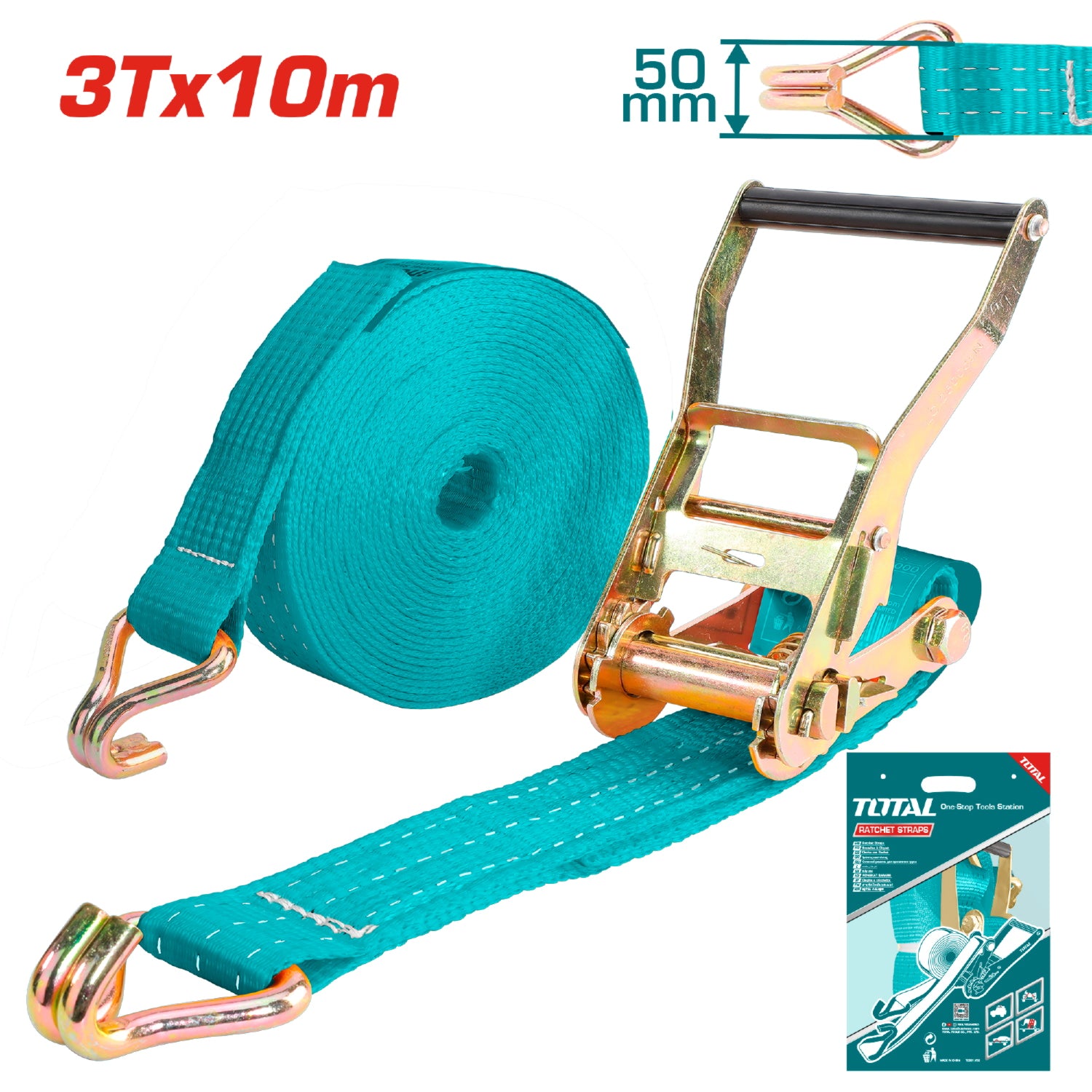 Correas de amarre de ratchet 50mm x 10 metros de largo. Carga max 3 ton.