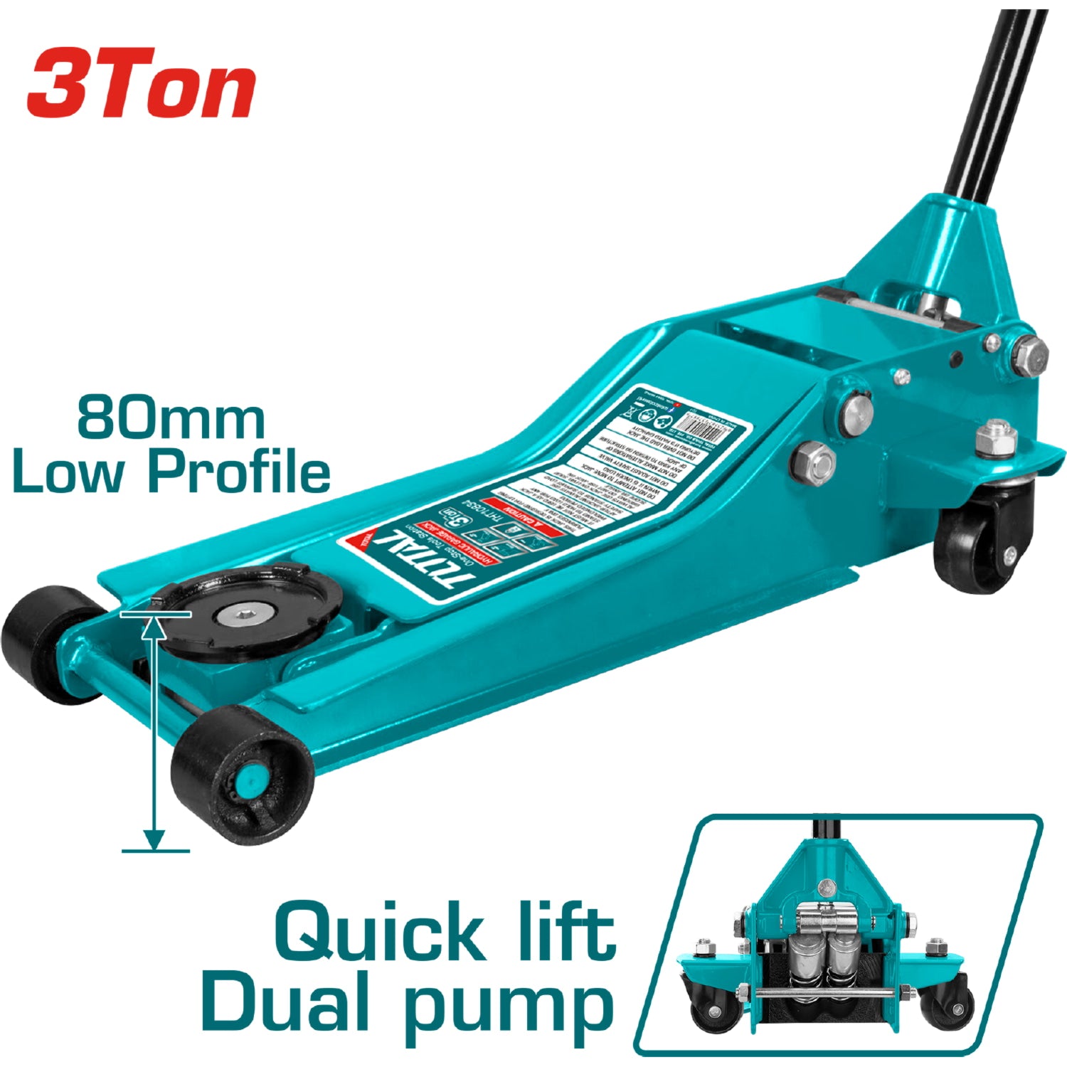 Gato hidráulico largo estilo patín de bajo perfil con bomba doble para levantamiento rápido.