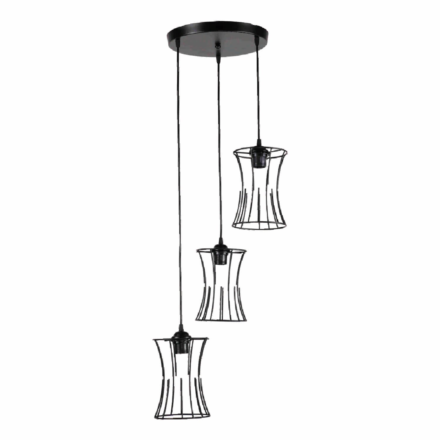 Lámpara Colgante Negra Elegante 3XE27 Decoración Moderna de Hierro 150x1205mm