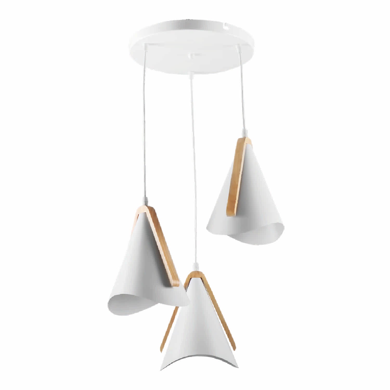 Lámpara Colgante Blanca de Metal y Madera 3XE27 430x1235mm. Diseño Moderno y Versátil