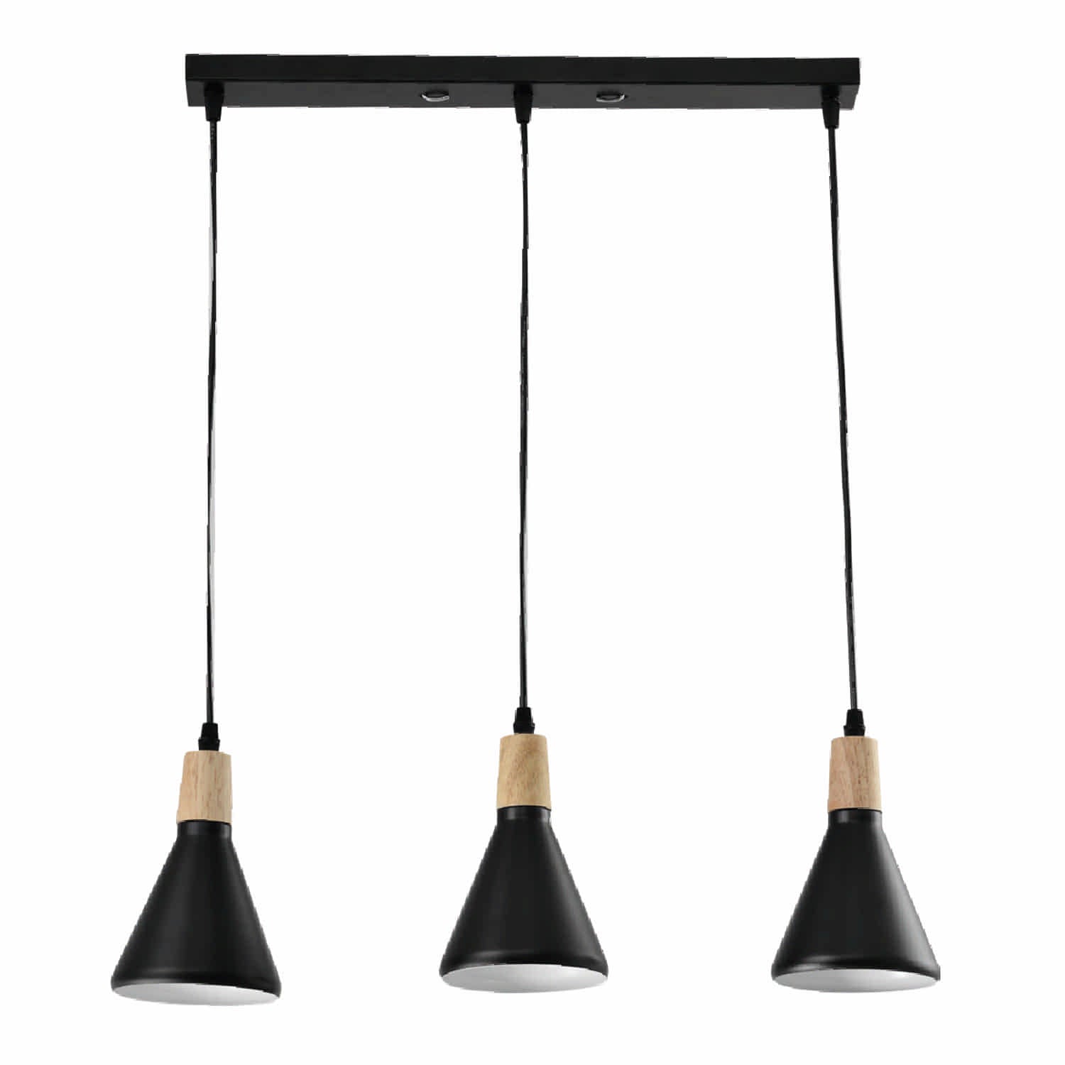 Lámpara Colgante Negra y Madera 3XE27 500x125x1200mm diseño Minimalista