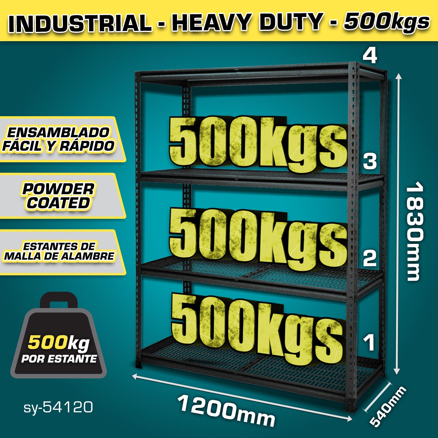 Estante de almacenamiento ajustable 4 niveles 540x1200x1830mm Carga por nivel 500Kg Estantería Arma rápido Rack.