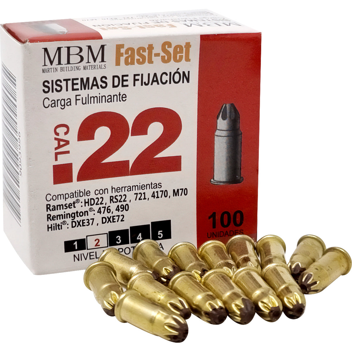 Fulminantes Chinos Cal. 0.22 Choc. Nivel de potencia 2 (PAC 100 UND) pistola clavos
