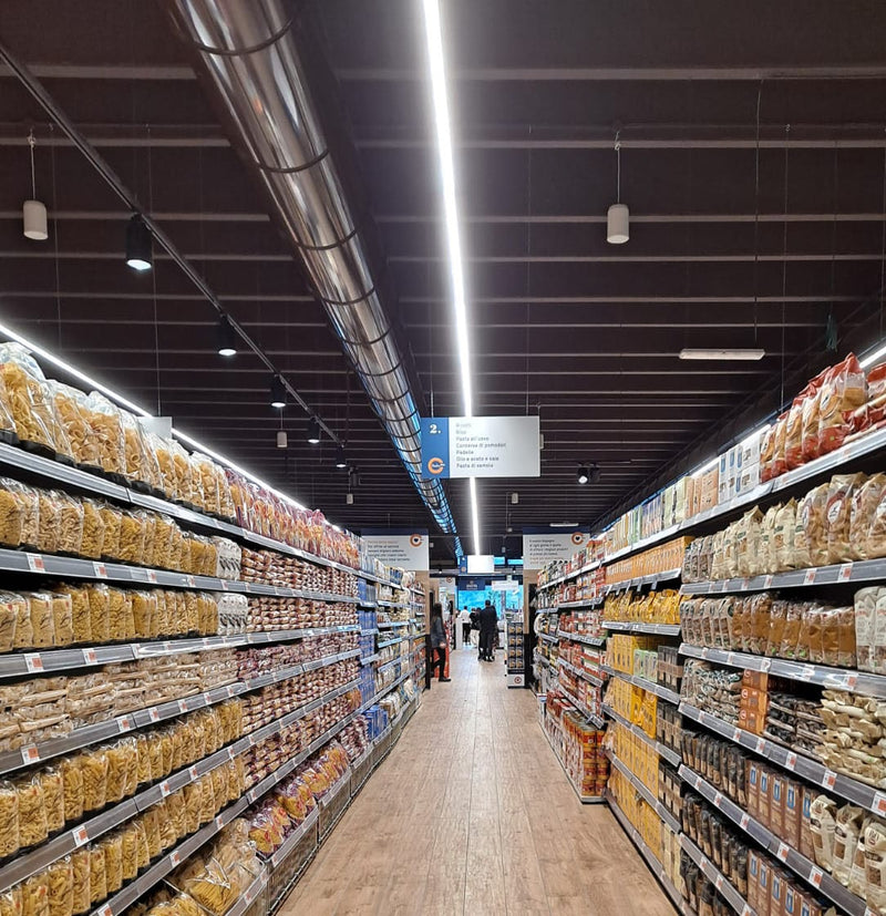 Lampara colgante Lineal comercial 1.5m Blanca frosted 7000lm DIP 35-50W ajustable 4000K/5000K/6500K CRI90 3 Cables AC100-227V