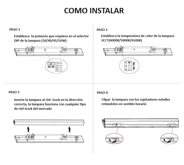 Lampara colgante Lineal comercial 1.5m Blanca frosted 7000lm DIP 35-50W ajustable 4000K/5000K/6500K CRI90 3 Cables AC100-227V