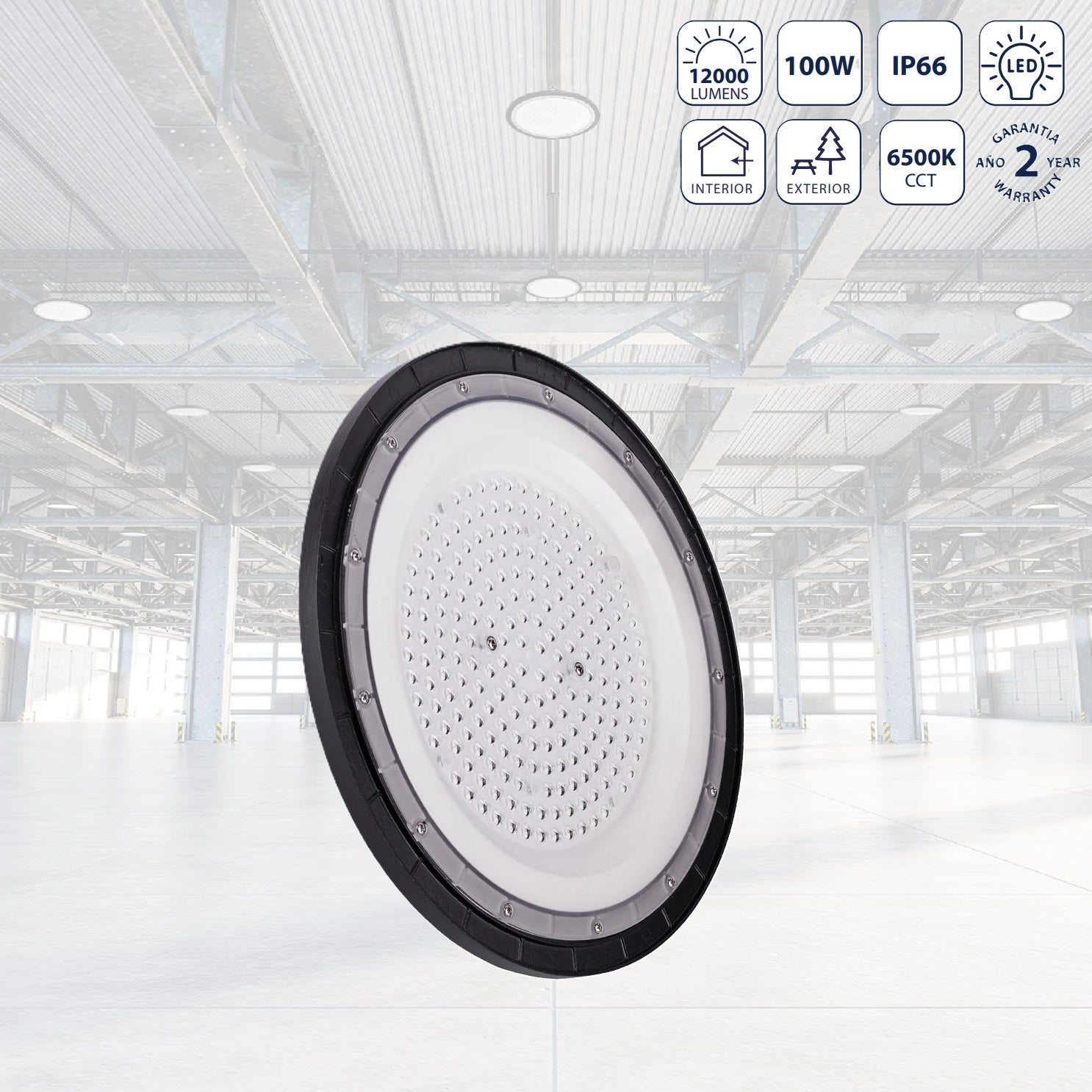 Lámpara de Techo LED High Bay 100W 6500K con Tecnología LED .Iluminación Potente. Ideal Techos Altos. Foco LED.