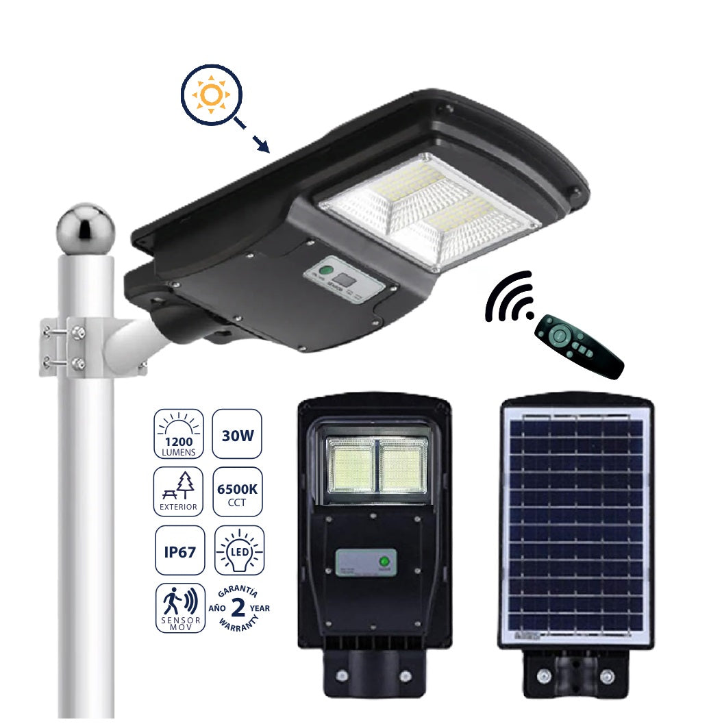 Lámpara Solar LED 30W de Calle con Sensor, 1200 lm, 6500K Fría: Eficiencia Brillante. Luminaria