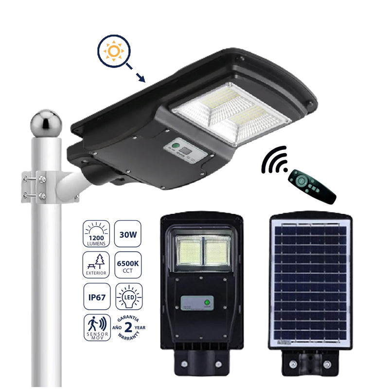 Lámpara Solar LED 30W de Calle con Sensor, 1200 lm, 6500K Fría: Eficiencia Brillante. Luminaria
