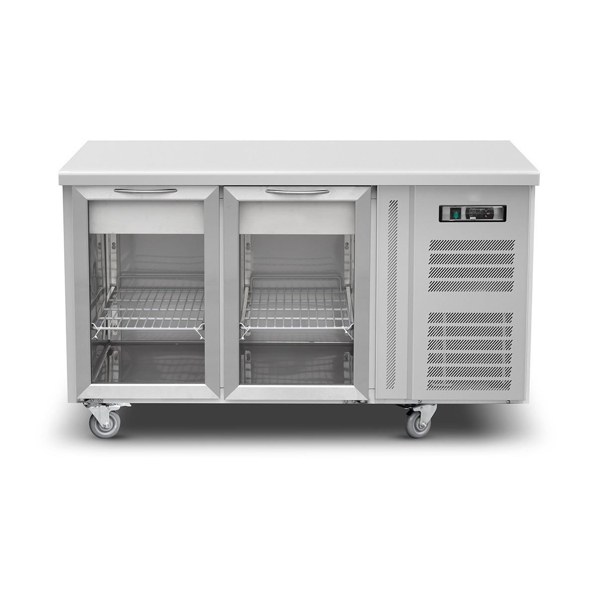 Mesa refrigerador industrial acero inox 2 puerta vidrio +2~+8℃  1360*700*850 mm Ventilación interna