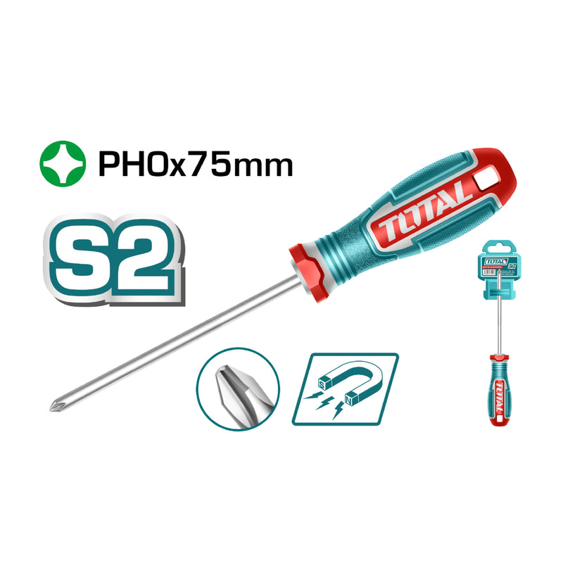 Destornillador Phillips PH0x75mm Punta magnética. Mango suave.