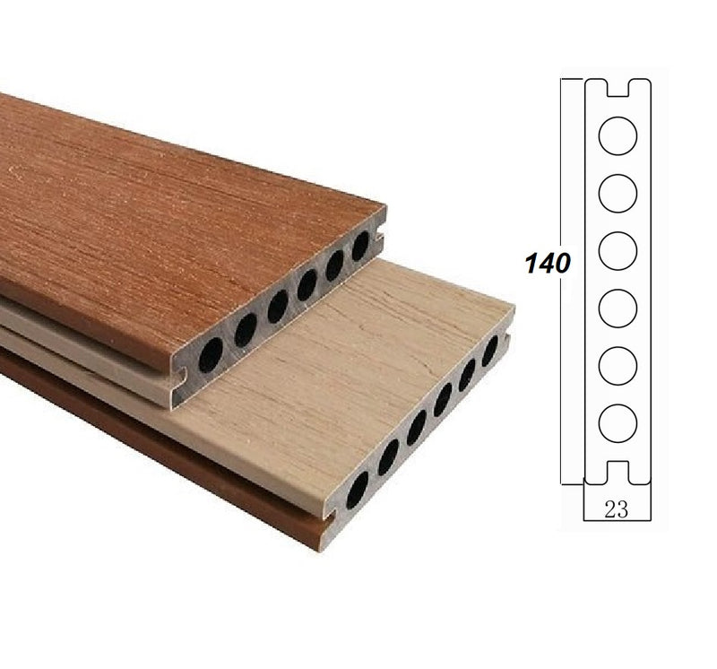 Deck WPC piso exteriores dual color Marron Teca y Marron claro por el otro lado 23 x140x2900mm