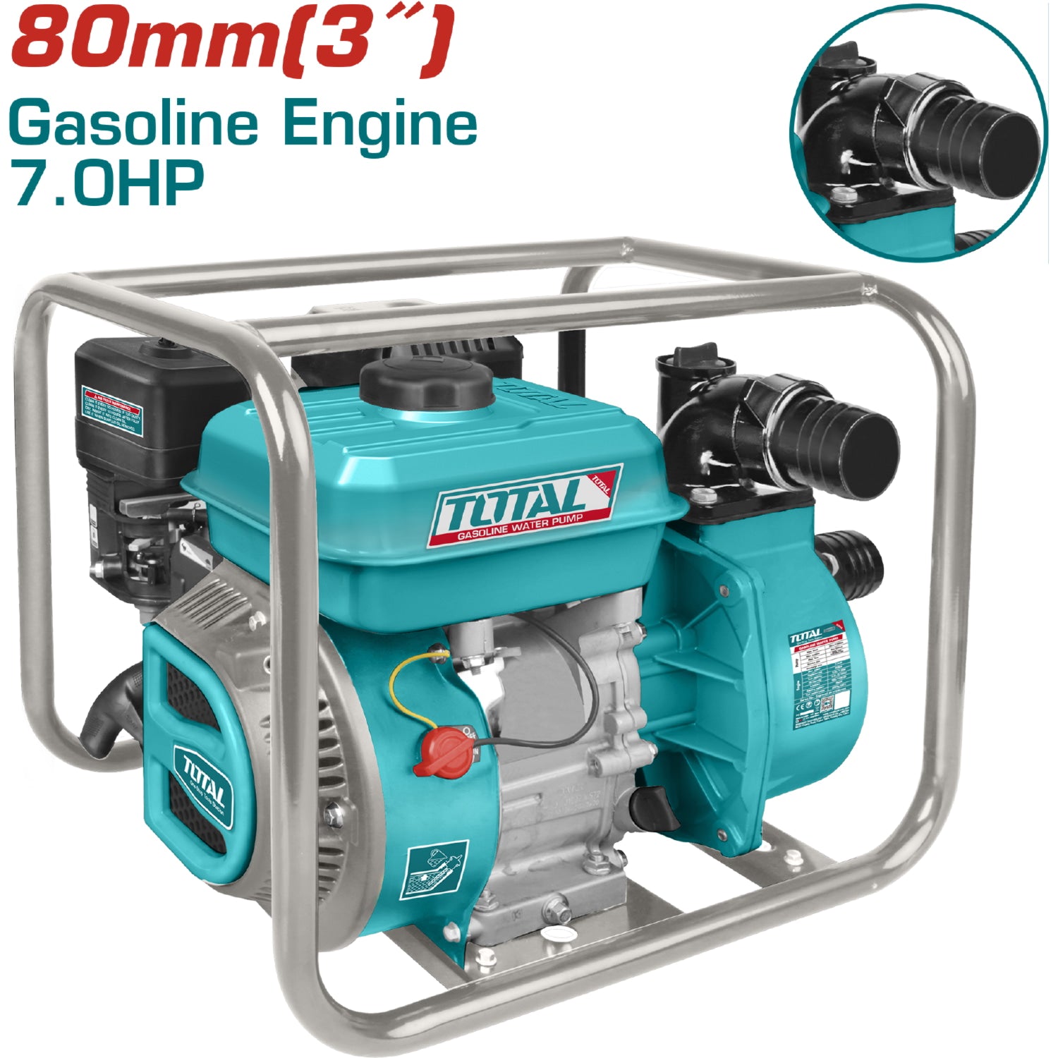 Bomba agua a gasolina 7.0 HP,salida 80mm diam. Flujo max. 1000L/min(lift 32m)