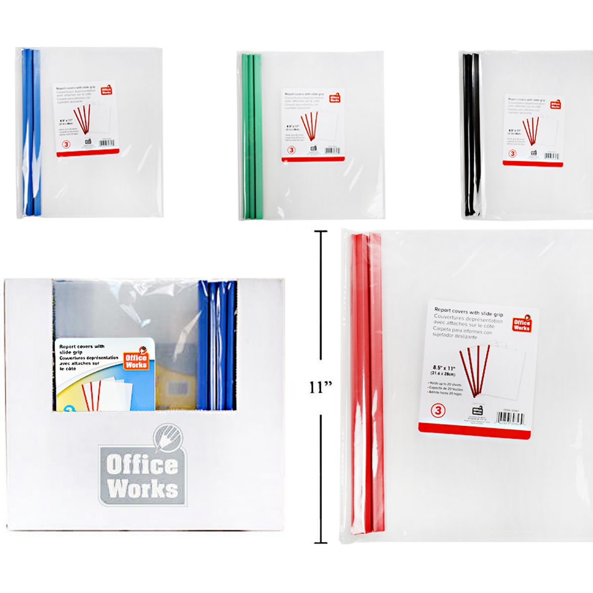 Carpeta o Cubierta de informe de PVC (3 piezas) 8.5x11 "4 (Viene en colores variados