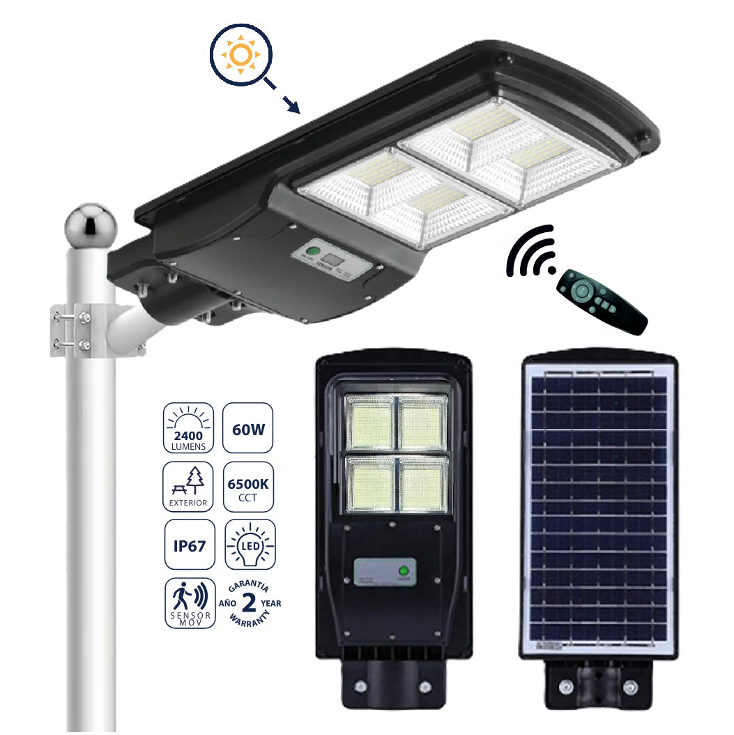 Lámpara Solar  de Calle  LED 60W con Sensor, 2400 lm, 6500K Fría: Eficiencia Brillante.Luminaria