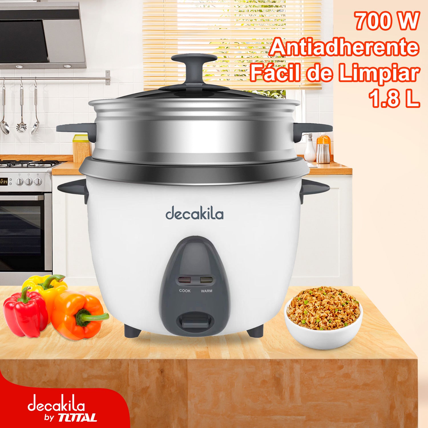 Olla Arrocera 700W 1.8L Rinde 10 tazas. Incluye accesorios.