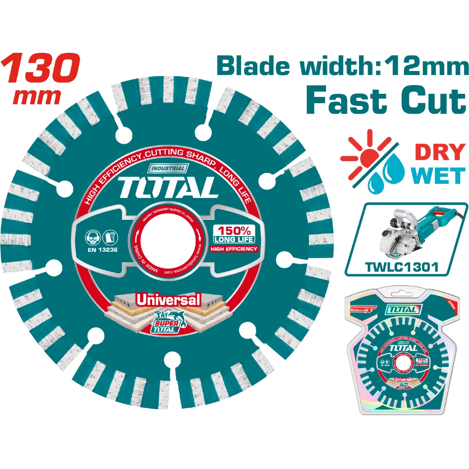 Disco de Diamante 130mm Corte rápido. Seco y Húmedo. Compatible con: TWLC1301