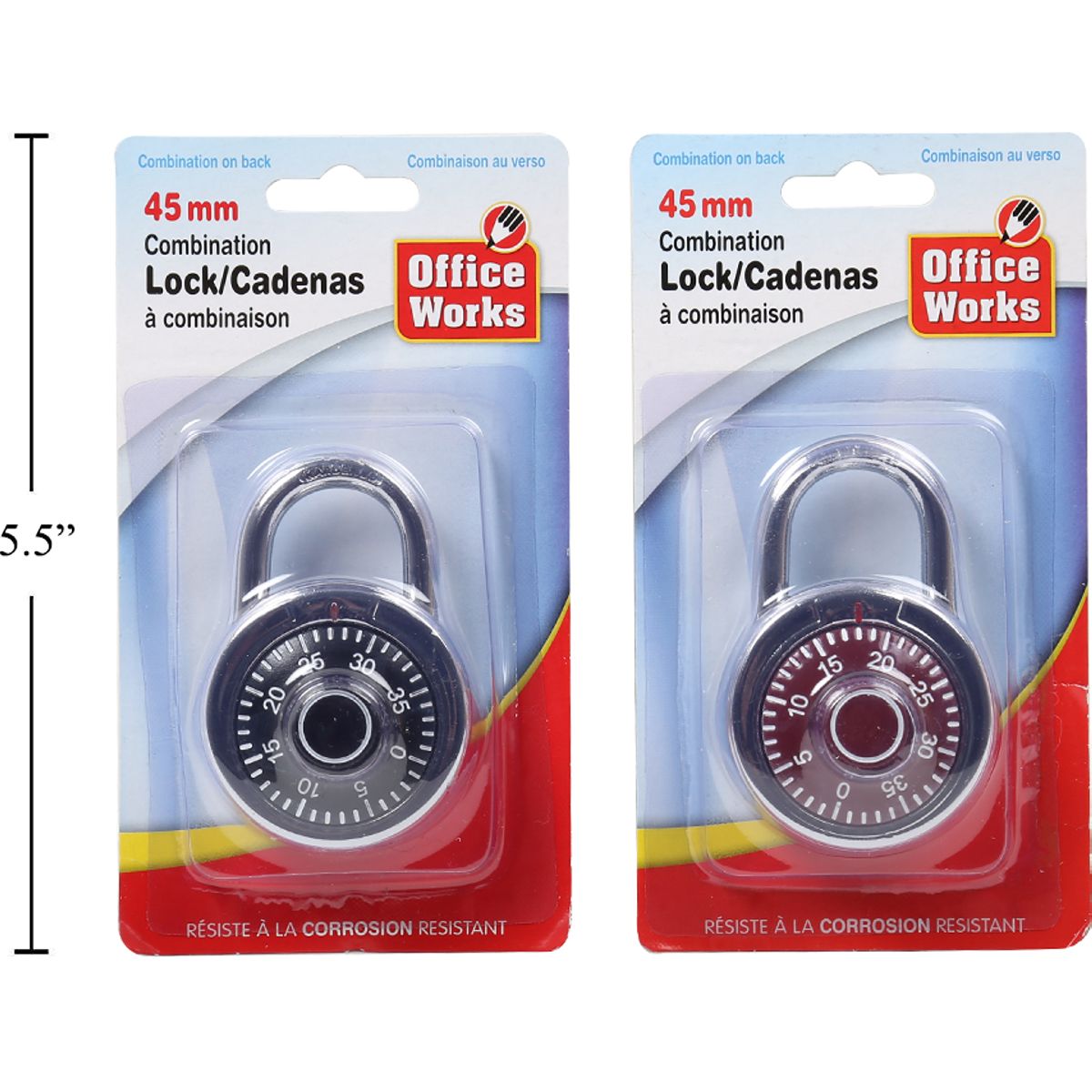 Candado de combinación de 45 mm, cromado  (1pza) (Viene en colores variados al azar)