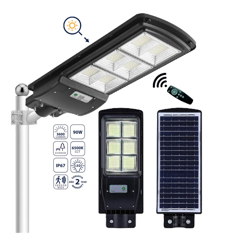 Lámpara Lámpara Solar LED de Calle 90W, 3600 lm, 6500K Fría. Sensor de Movimiento. Eficiencia en Exteriores. Luminaria.