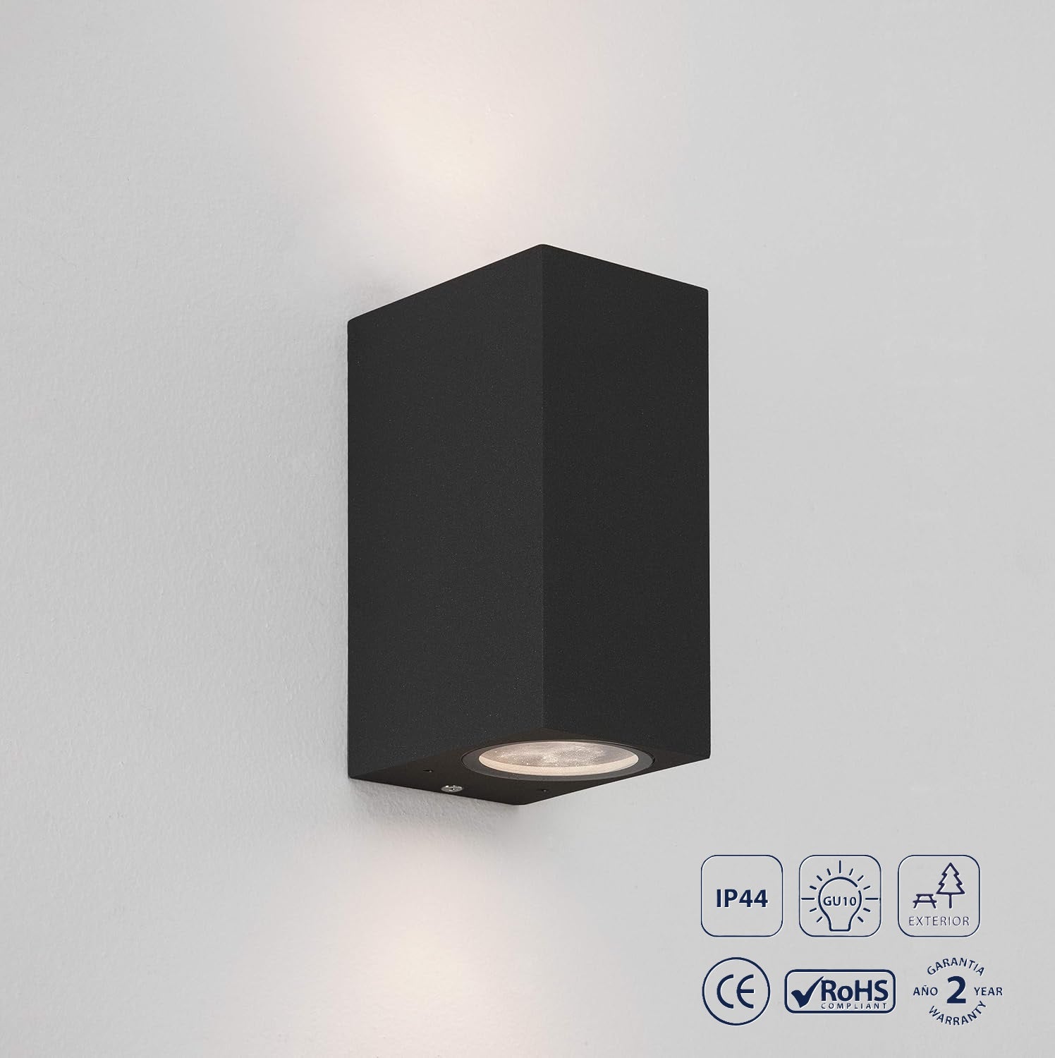 Lámpara de Pared Exterior Negra IP44 no incluye bombillos BASE  2XGU10 - Luminaria.