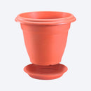 Macetera redonda con plato, de 35 cm, color terracota