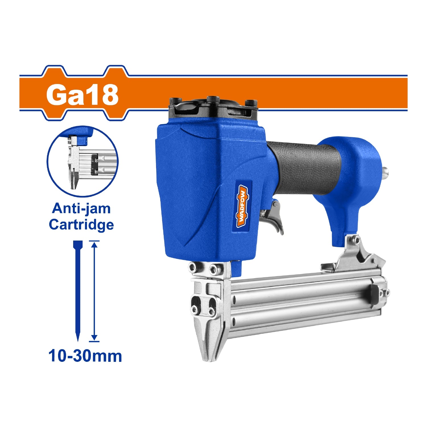 Pistola de clavos neumática 15-30mm con gatillo de seguridad. Carga 100 pzas. Sin enchufe rápido.