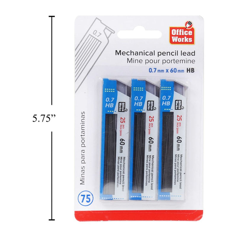 Minas para Lápiz mecanico HB 0,7x60 mm 3 paquetes de 25pc c/u para porta minas