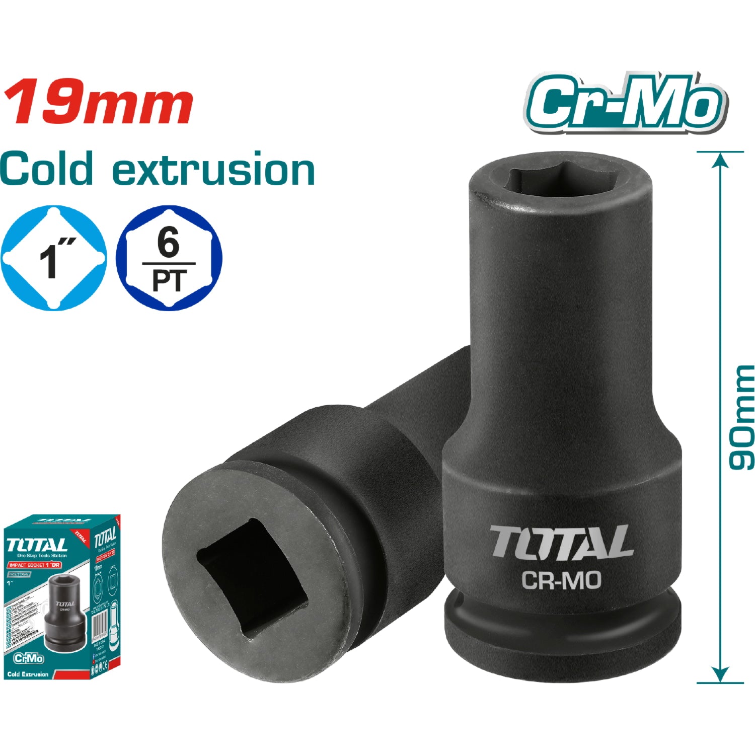 Sockets hexagonales de impacto 1". Material: CrMo. Extrusión en frío. Tratamiento térmico