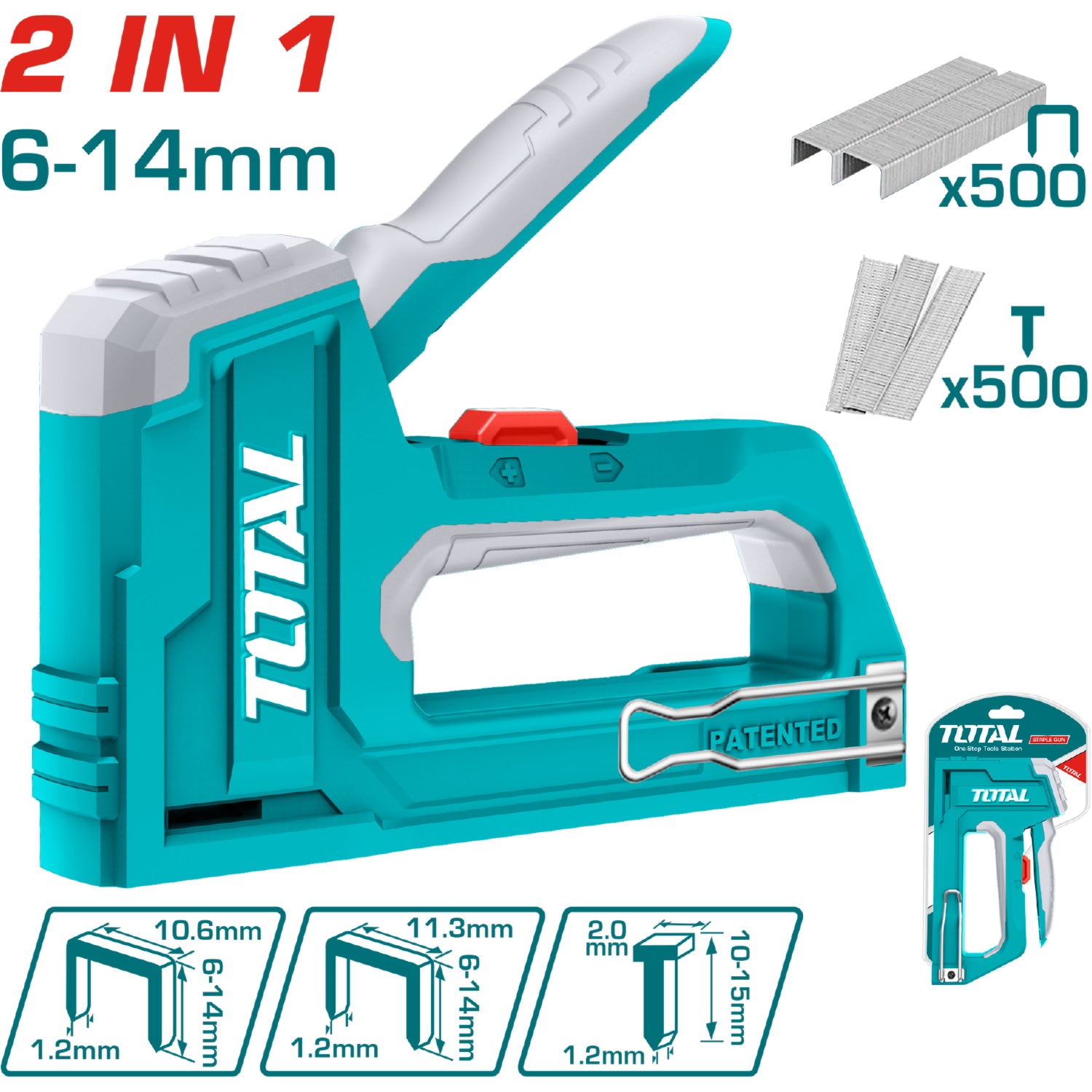 Grapadora 2 en 1 de Fuerza ajustable. Longitud: 6-14mm Con 500 grapas. Compatible con: THT39105
