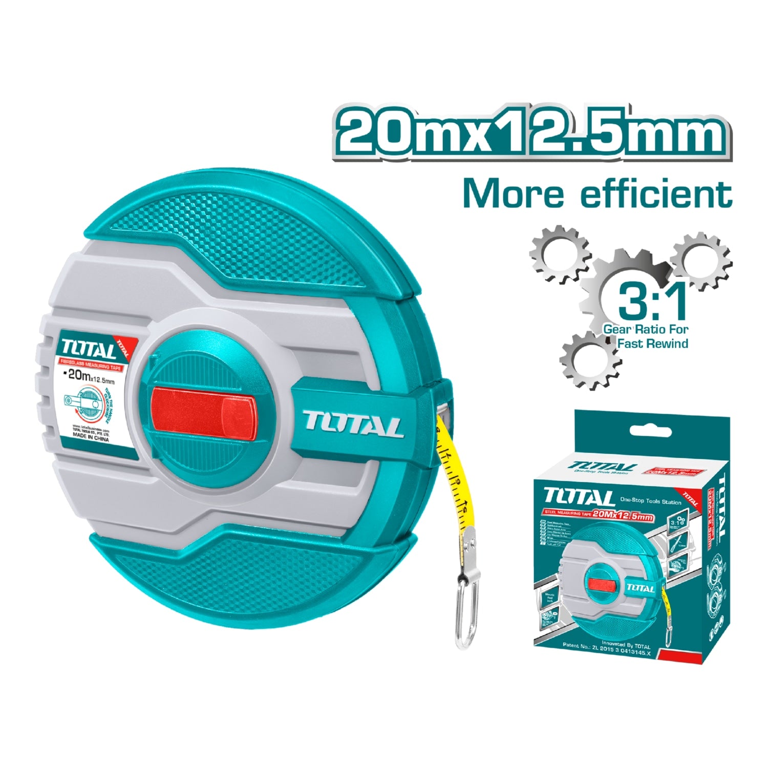 Cinta Metrica de 20 m de Fibra de Vidrio. Ancho 12.5 mm. Relación de Guardado Rapido de 3:1. M-Pulg