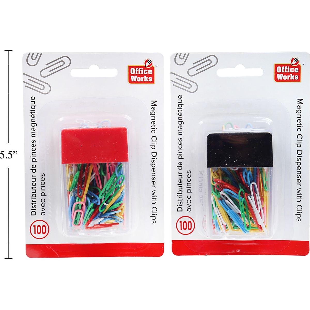 Dispensador de clips de papel con 100 clips  (1pza) (Viene en colores variados al azar)