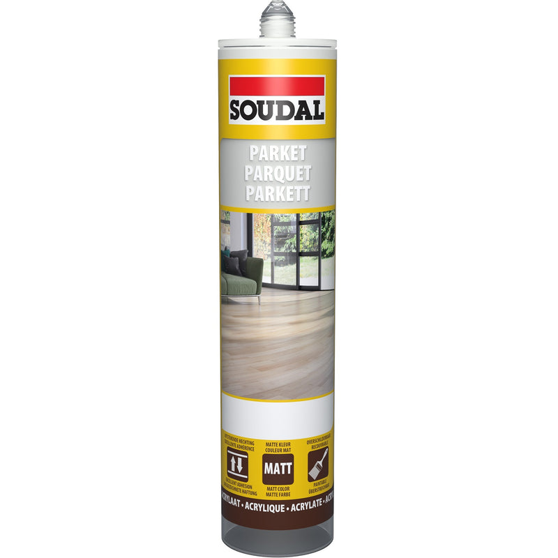 Sellador acrílico para madera, color gris claro. Soudal, 290 ml