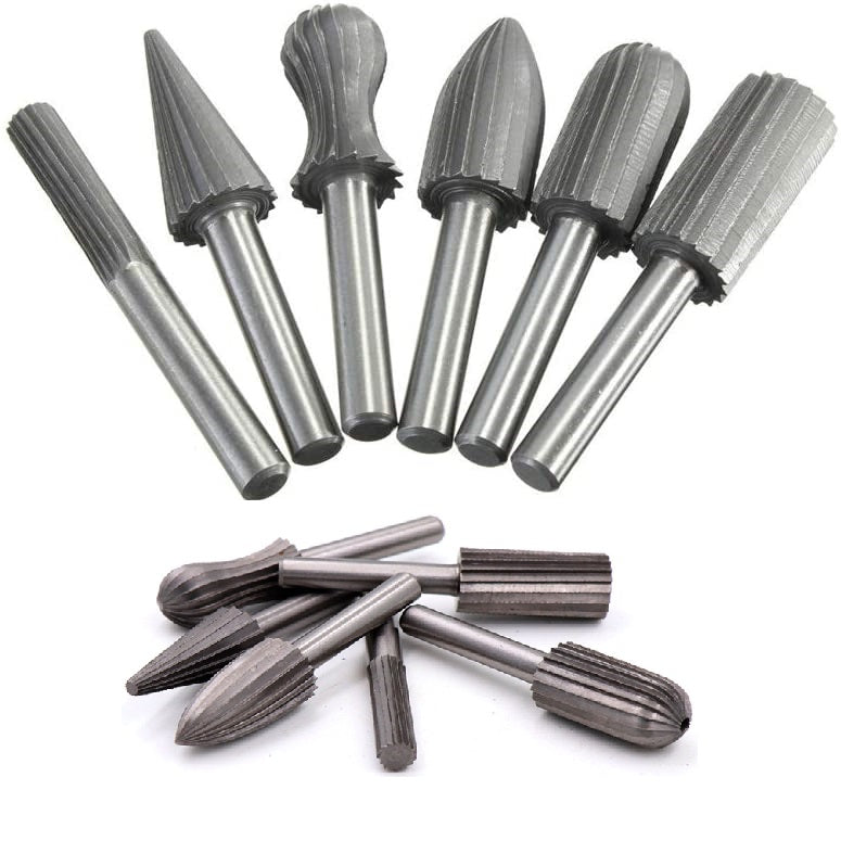 Juego 6 Fresas Limas rotativas TCT de vástago 6mm. Para MotorTool, Dremel o taladro para madera.
