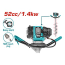 Ahoyadora Pilotera 52cc 1.4Kw 9000/min. Motor de 2 tiempos. Combustible 1200ml Usa bujía NGK