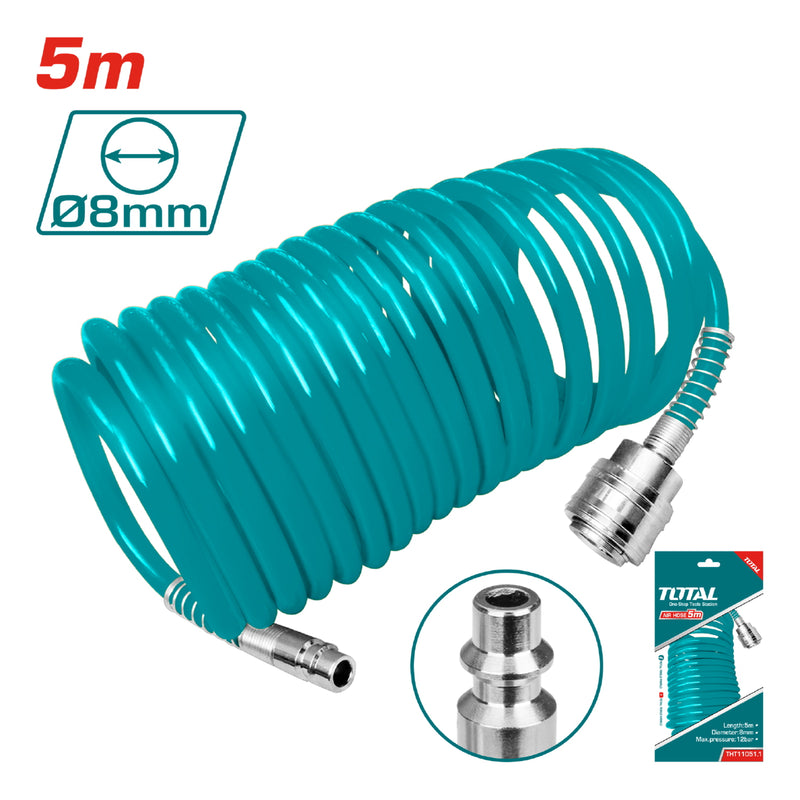 Manguera de aire de 5m. Diámetro 8mm. Solo con conectores roscados. Para compresor.