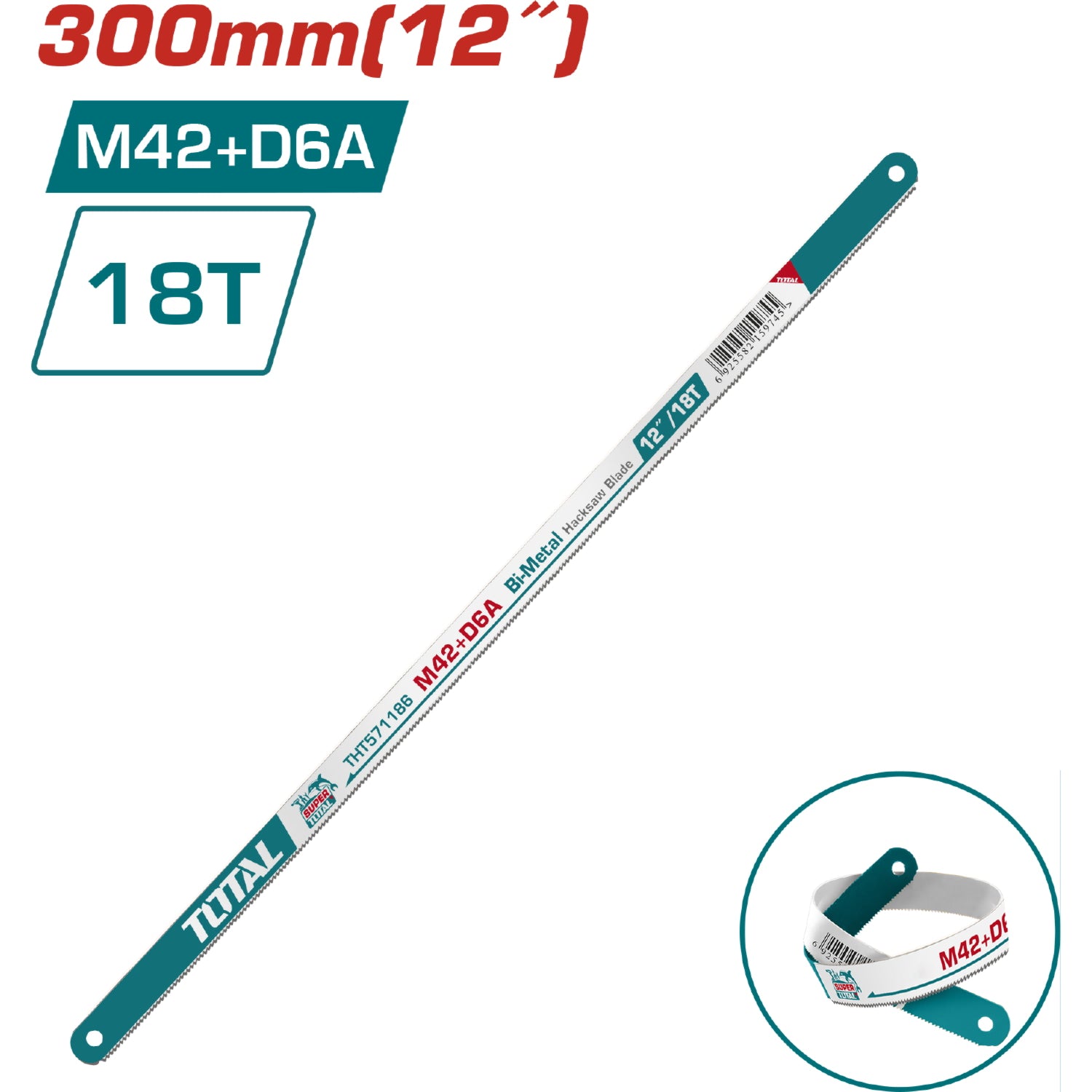 Hojas de segueta para metales bimetálica de 300 mm (12") de Largo. Material: M42 + D6A.