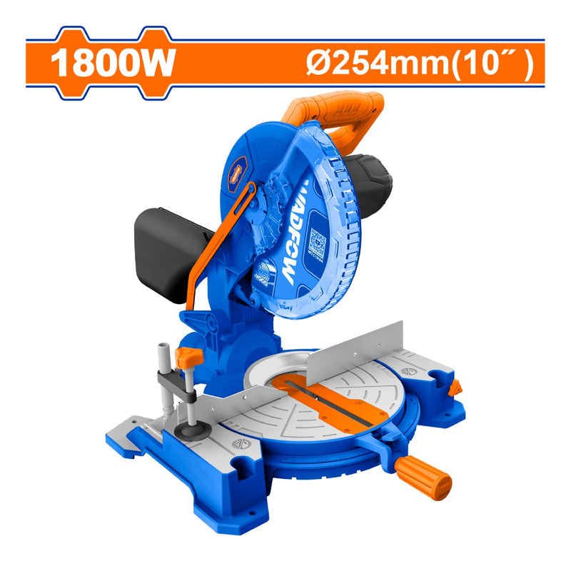 Sierra Ingleteadora 1800W. Veloc.sin carga: 5000rpm. Tamaño cuchilla: 10"x1". Incluye accesorios. Cortadora aluminio madera