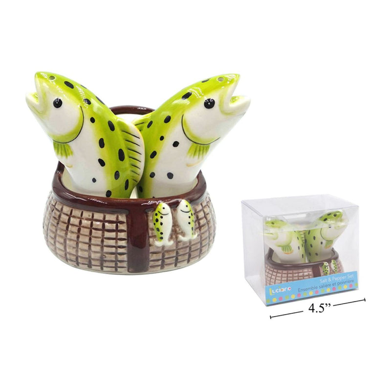 Luciano 3pk  Envase con diseño de pez para Sal y pimienta Set, caja de pvc con etiqueta