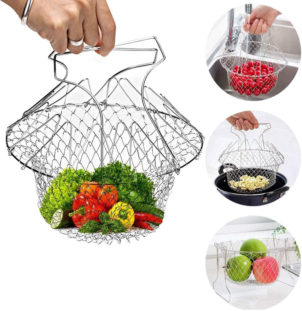 Cesta plegable de acero inoxidable multiproposito, 23.5x9.5Cm