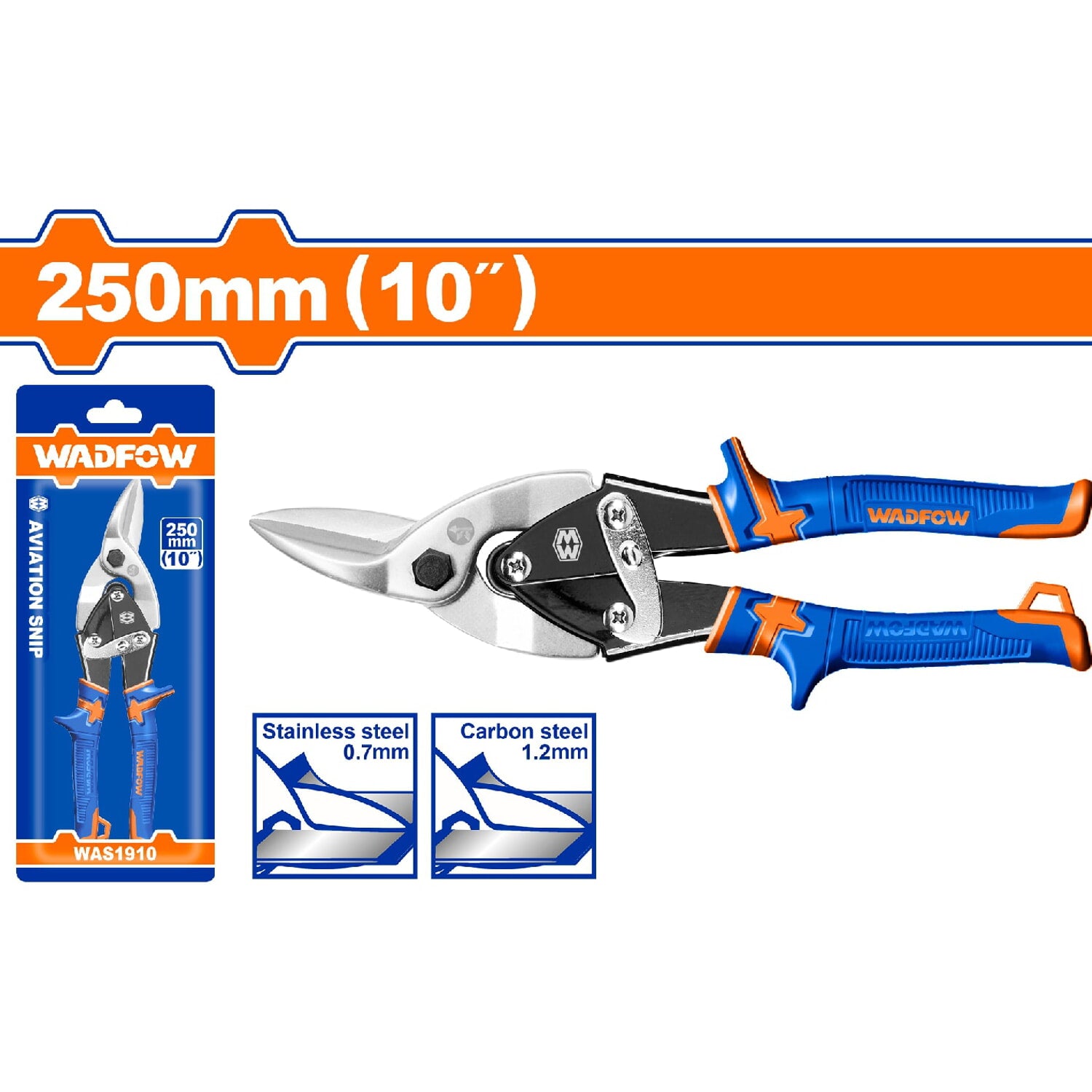 Tijeras de aviador 10" Izquierda. Espesor máx. de corte. Acero al carbono ≤1,2 mm