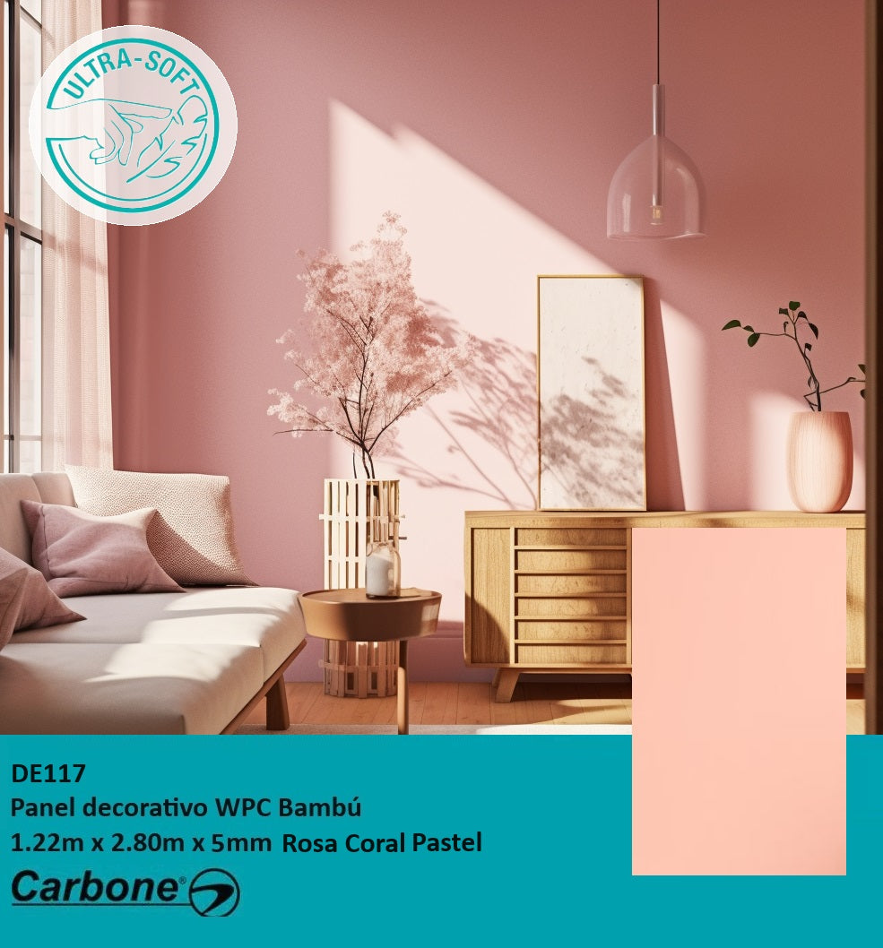 Panel Decorativo WPC Bambú Soft touch 1.22 m x 2.80 m x 5 mm Rosa Coral Pastel