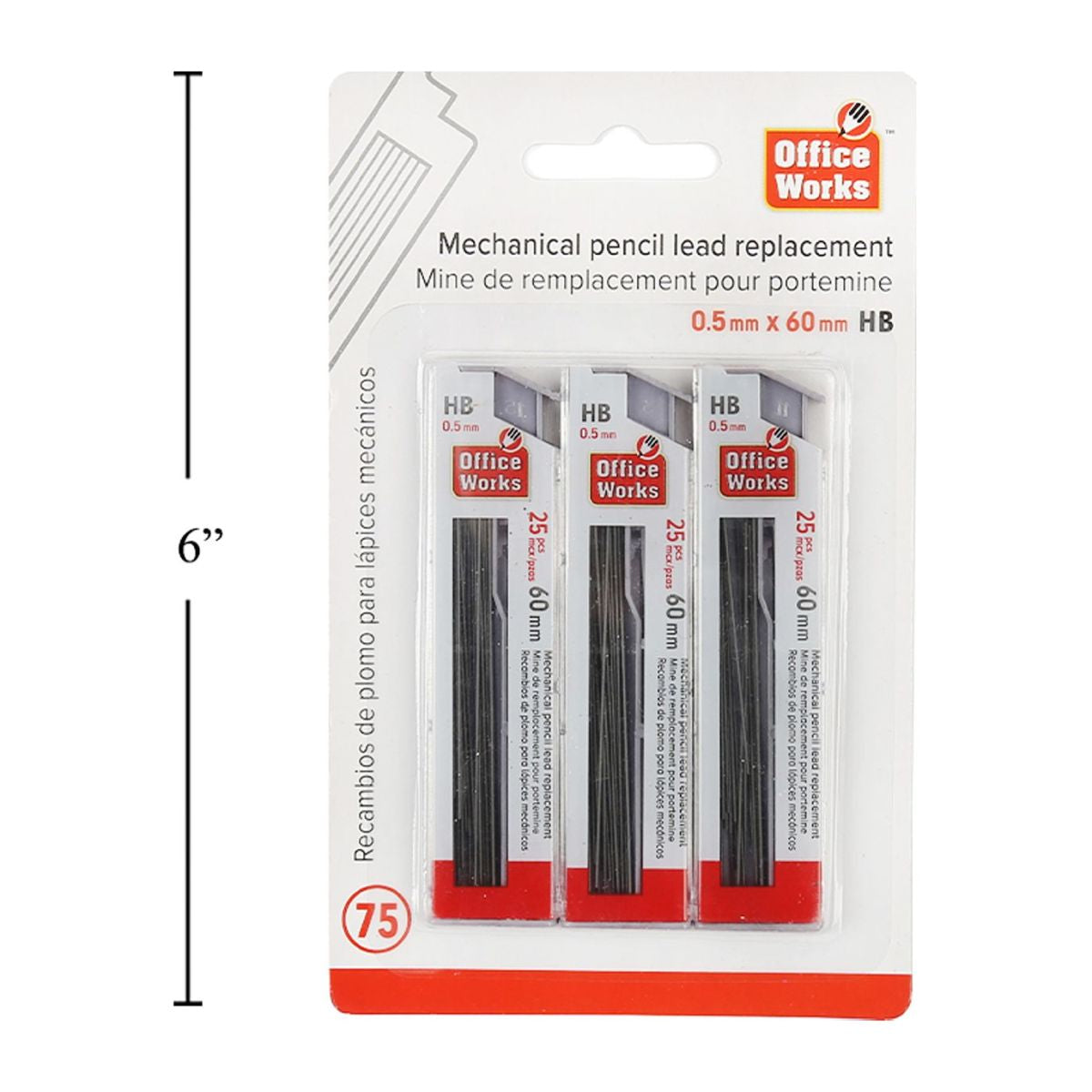 Paquete de 3 Minas 0,5x60 mm @ 75 piezas Mina de lápiz mecánico, b / c