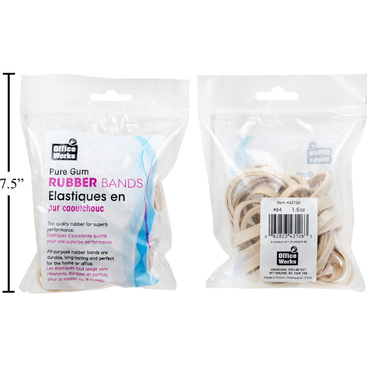 # 64 Bandas de goma, 1.5 oz, bolsa con cierre hermético