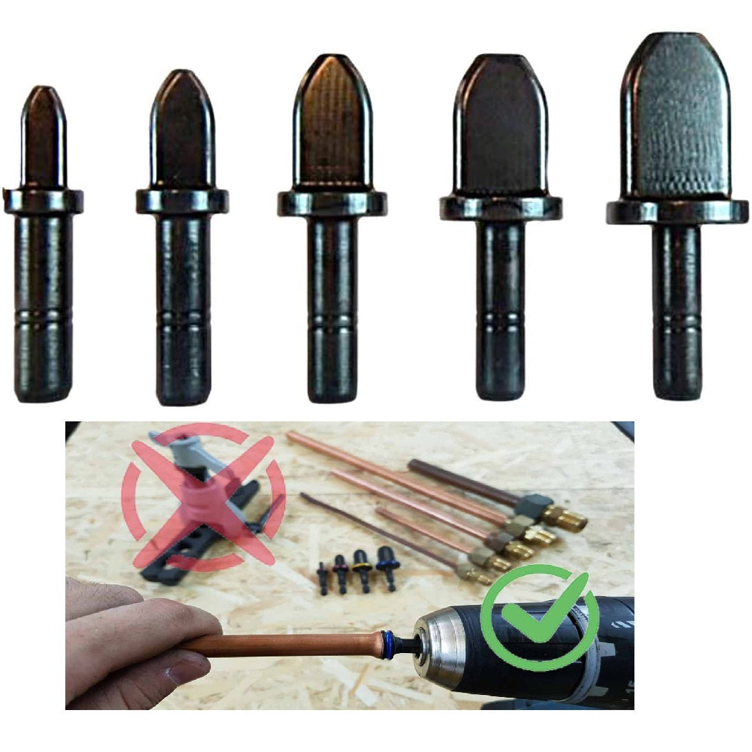 Abocinador de tubo, Puntas para abocinar tuberías. (Set de 5 pcs)