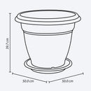 Macetera redonda con plato, de 50 cm, color wengué