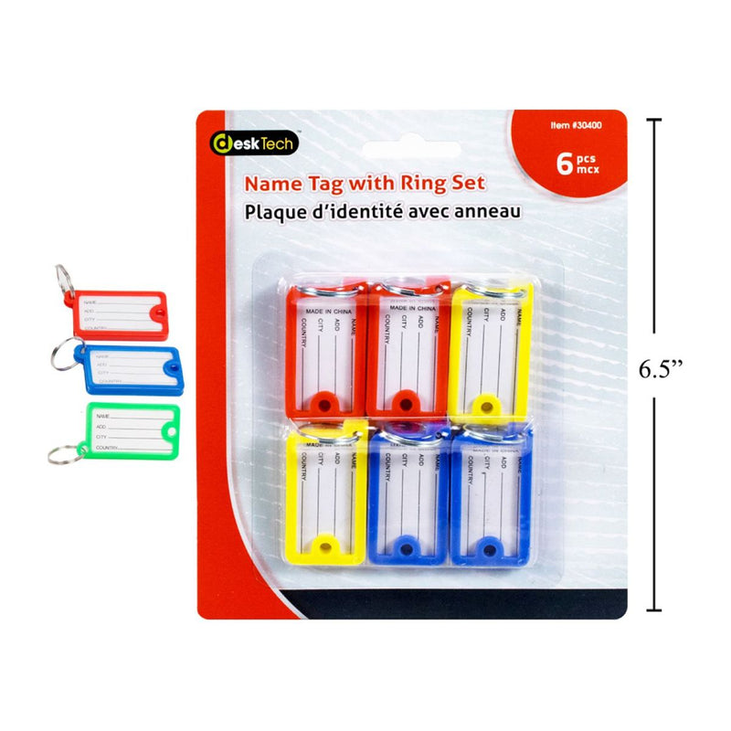 Etiqueta de llaves de nombre de Desk Tech con juego de anillos, juego de 6 piezas