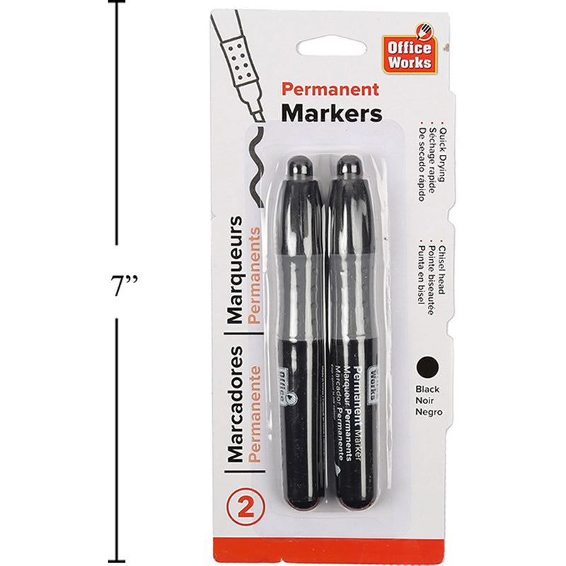 Marcador permanente de 2 piezas, negro, cabeza de cincel