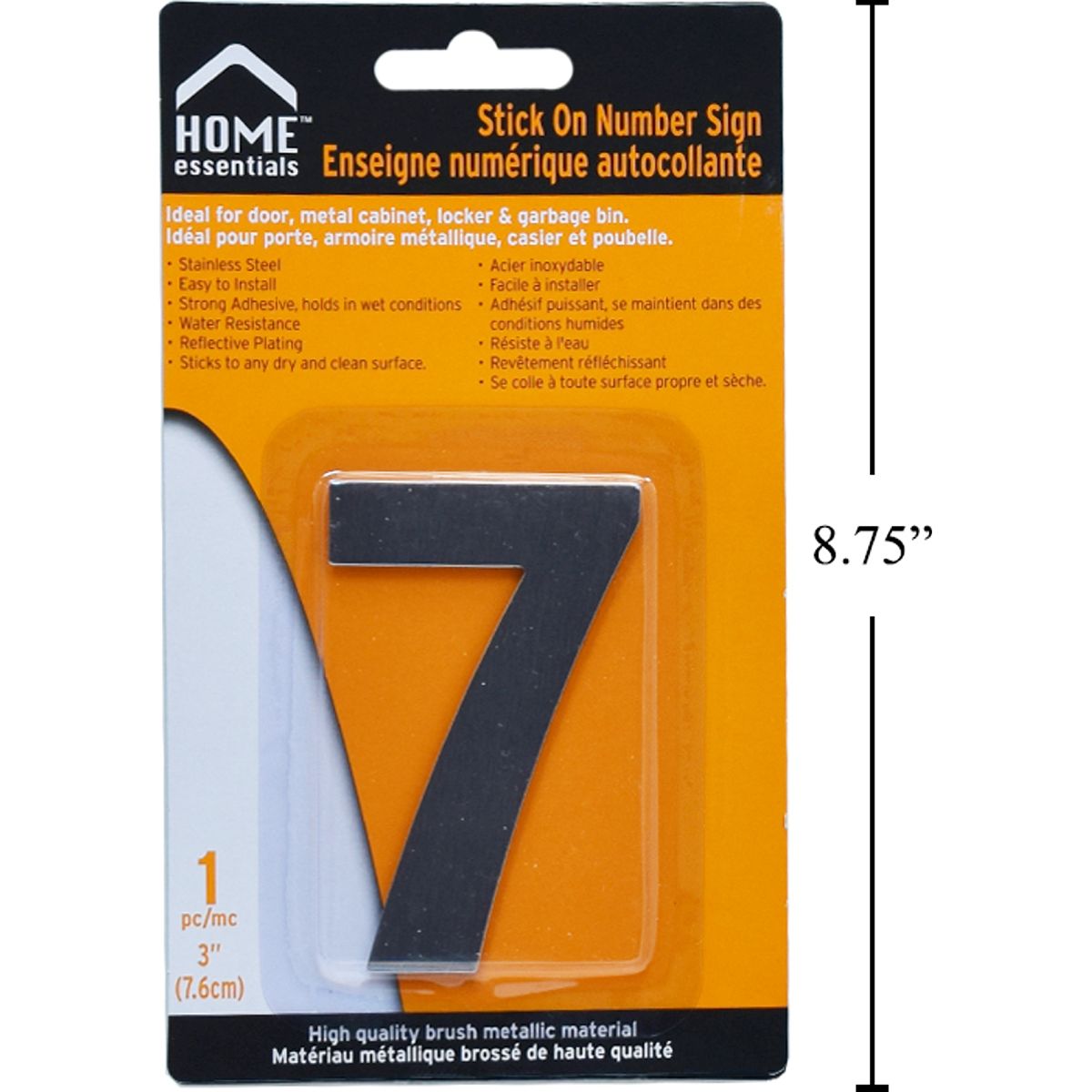 Letrero Señal numérica adhesiva de 3" # 7 Acero inoxidable