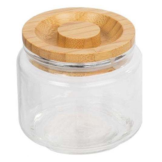 Frasco Tarro de vidrio Luciano con tapa de madera, 3.25 "de diámetro x 3" de alto