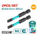 Puntas de Destornillador de Impacto SL4 50mm S2 Set de 2 pzas. Magnético. Tipo Plano.