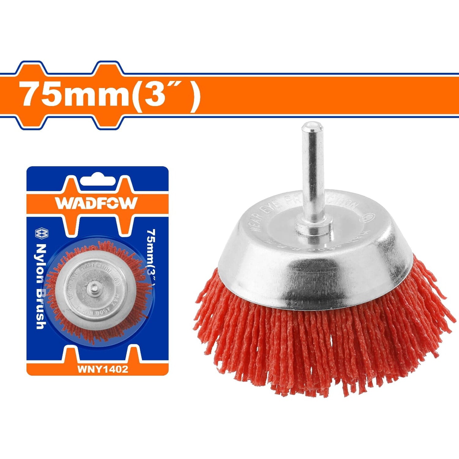 Cepillo de Nylon copa circular para taladro con vástago de 75mm. Long. Cable:23mm